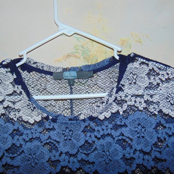 Eva Franco Anthropologie Sheer Striped Lace Peplum Top Blouse Size S Navy Blue - Picture 3 of 6